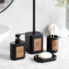 BathroomEssentials - 4-teiliges Badezimmer-Accessoires-Set mit Holzlabel